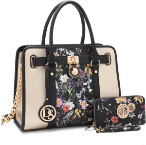 Dasein Two Tone Satchel Handbags Purses for Women Vegan Leather Shoulder Bags Large Tote Bag with Matching Wallet