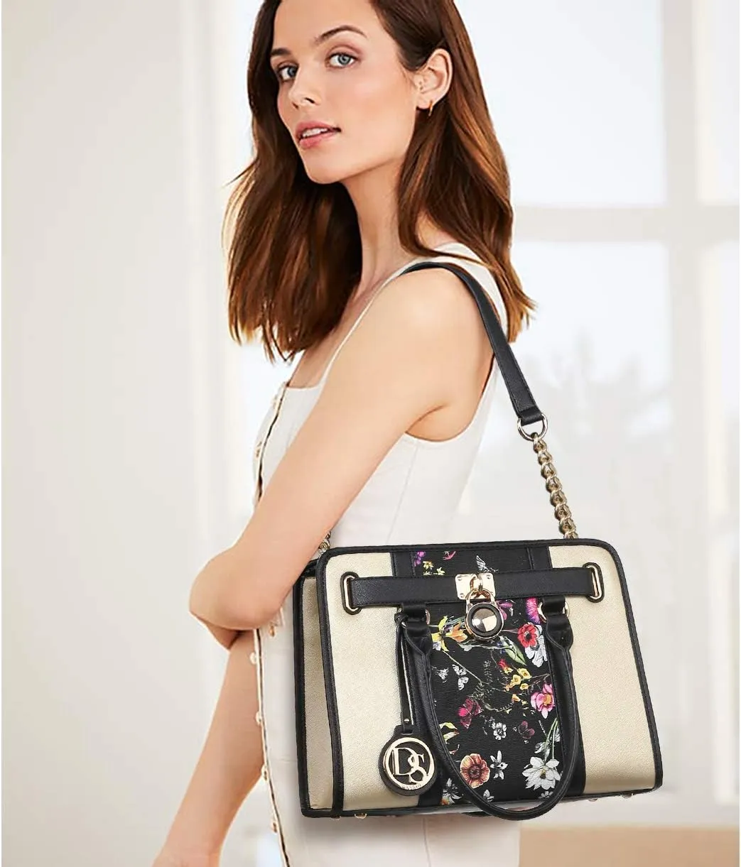 Dasein Two Tone Satchel Handbags Purses for Women Vegan Leather Shoulder Bags Large Tote Bag with Matching Wallet