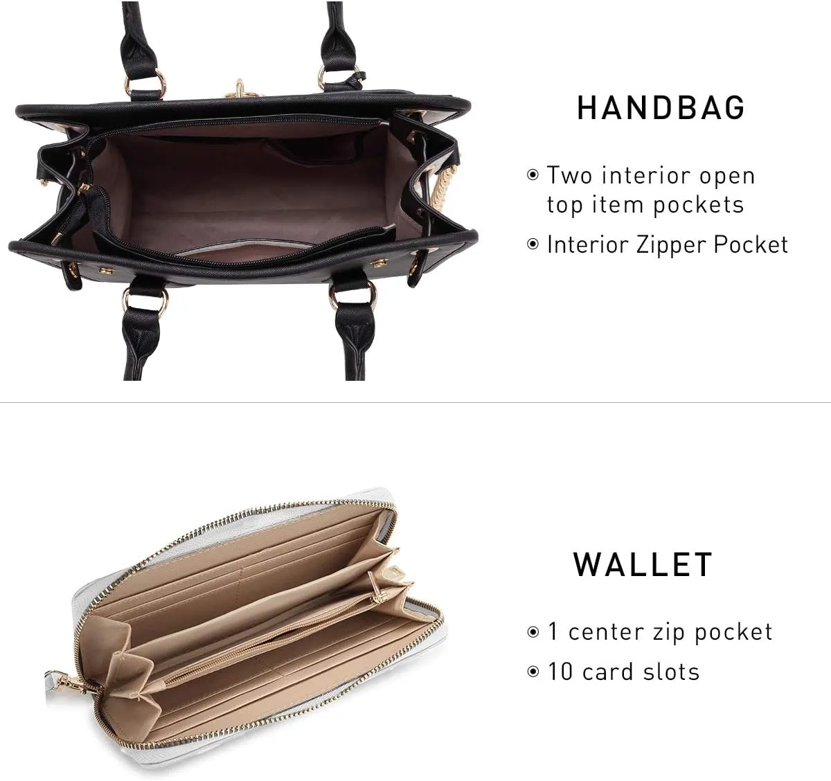 Dasein Two Tone Satchel Handbags Purses for Women Vegan Leather Shoulder Bags Large Tote Bag with Matching Wallet