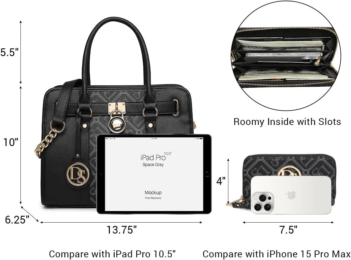 Dasein Two Tone Satchel Handbags Purses for Women Vegan Leather Shoulder Bags Large Tote Bag with Matching Wallet