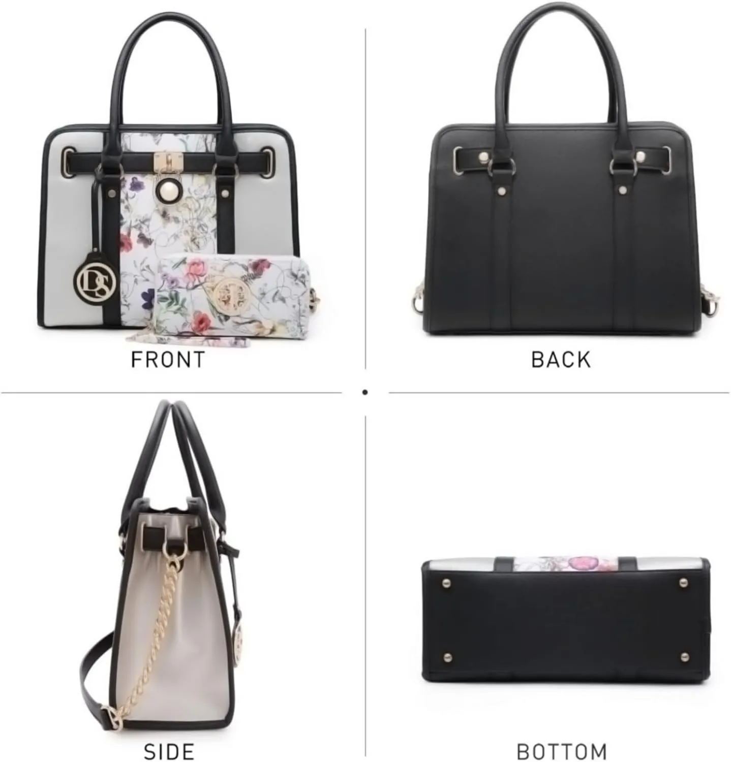 Dasein Two Tone Satchel Handbags Purses for Women Vegan Leather Shoulder Bags Large Tote Bag with Matching Wallet