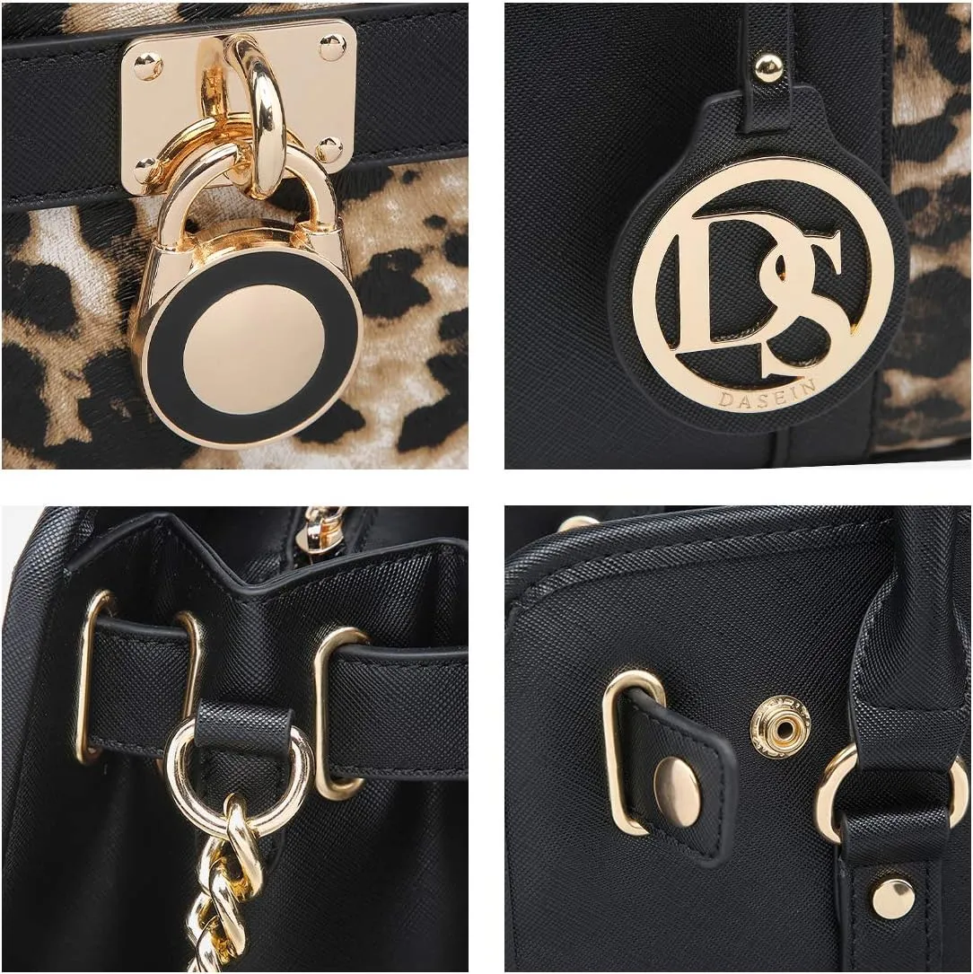 Dasein Two Tone Satchel Handbags Purses for Women Vegan Leather Shoulder Bags Large Tote Bag with Matching Wallet