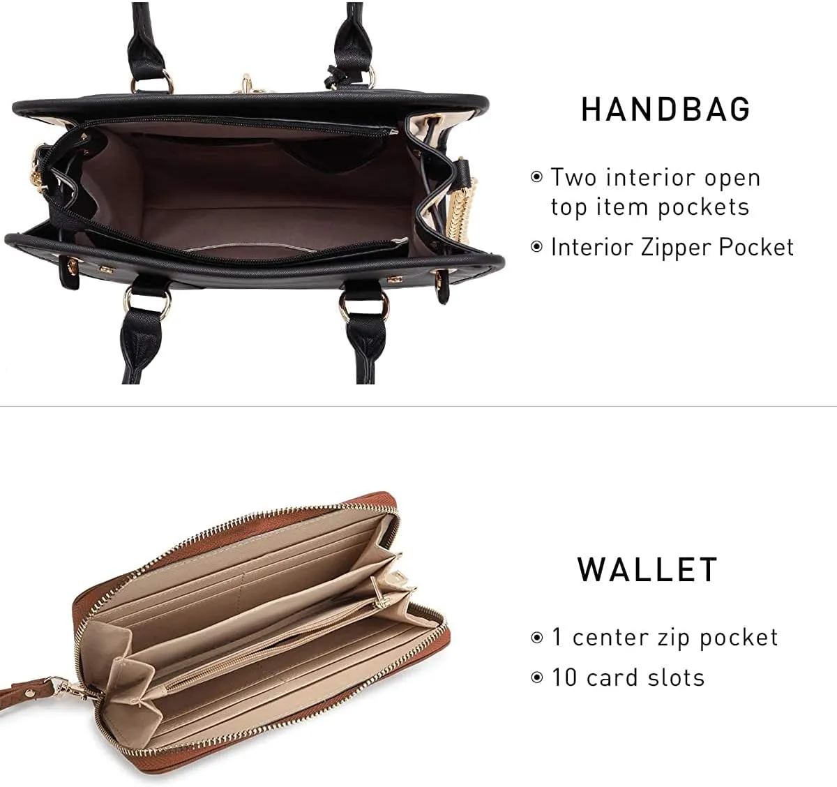 Dasein Two Tone Satchel Handbags Purses for Women Vegan Leather Shoulder Bags Large Tote Bag with Matching Wallet