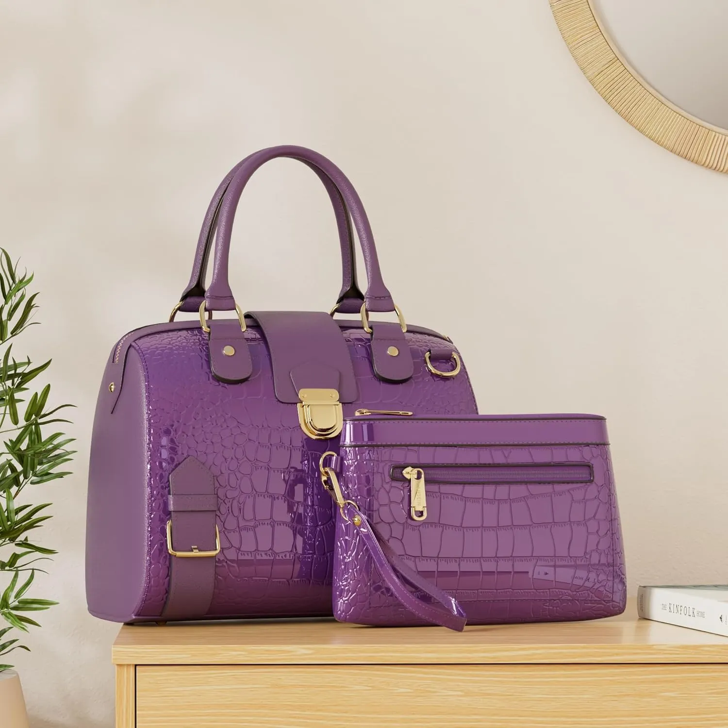 Dasein Women Barrel Handbags Fashion Satchel Bags Top Handle Shoulder Purses Vegan Leather Work Tote