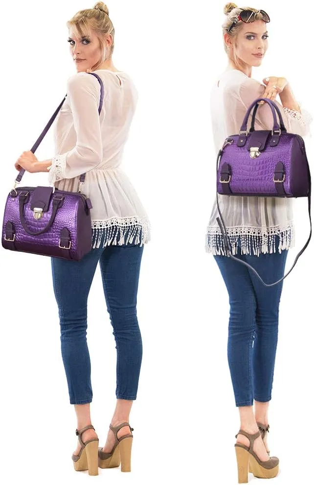 Dasein Women Barrel Handbags Fashion Satchel Bags Top Handle Shoulder Purses Vegan Leather Work Tote