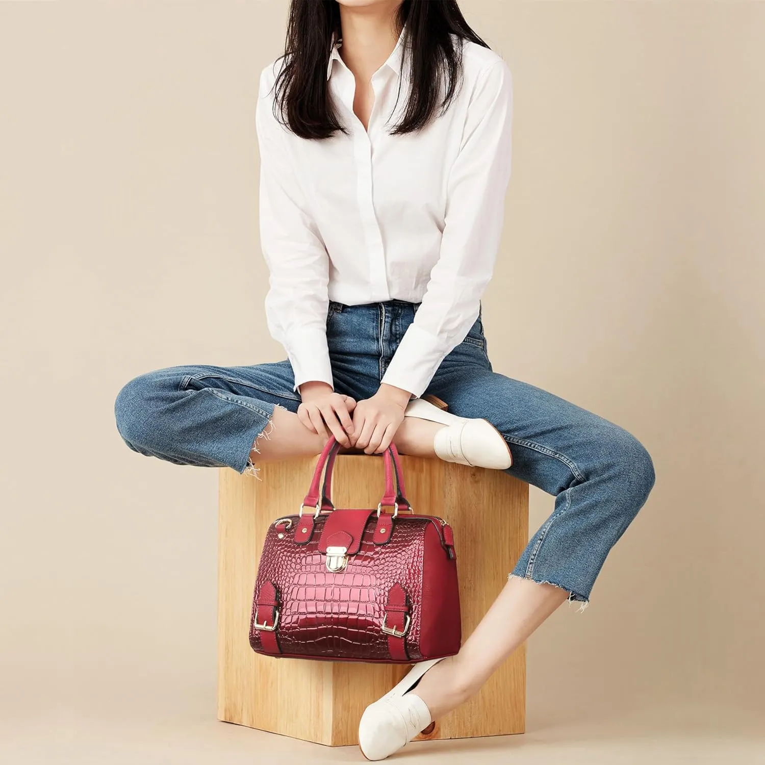 Dasein Women Barrel Handbags Fashion Satchel Bags Top Handle Shoulder Purses Vegan Leather Work Tote
