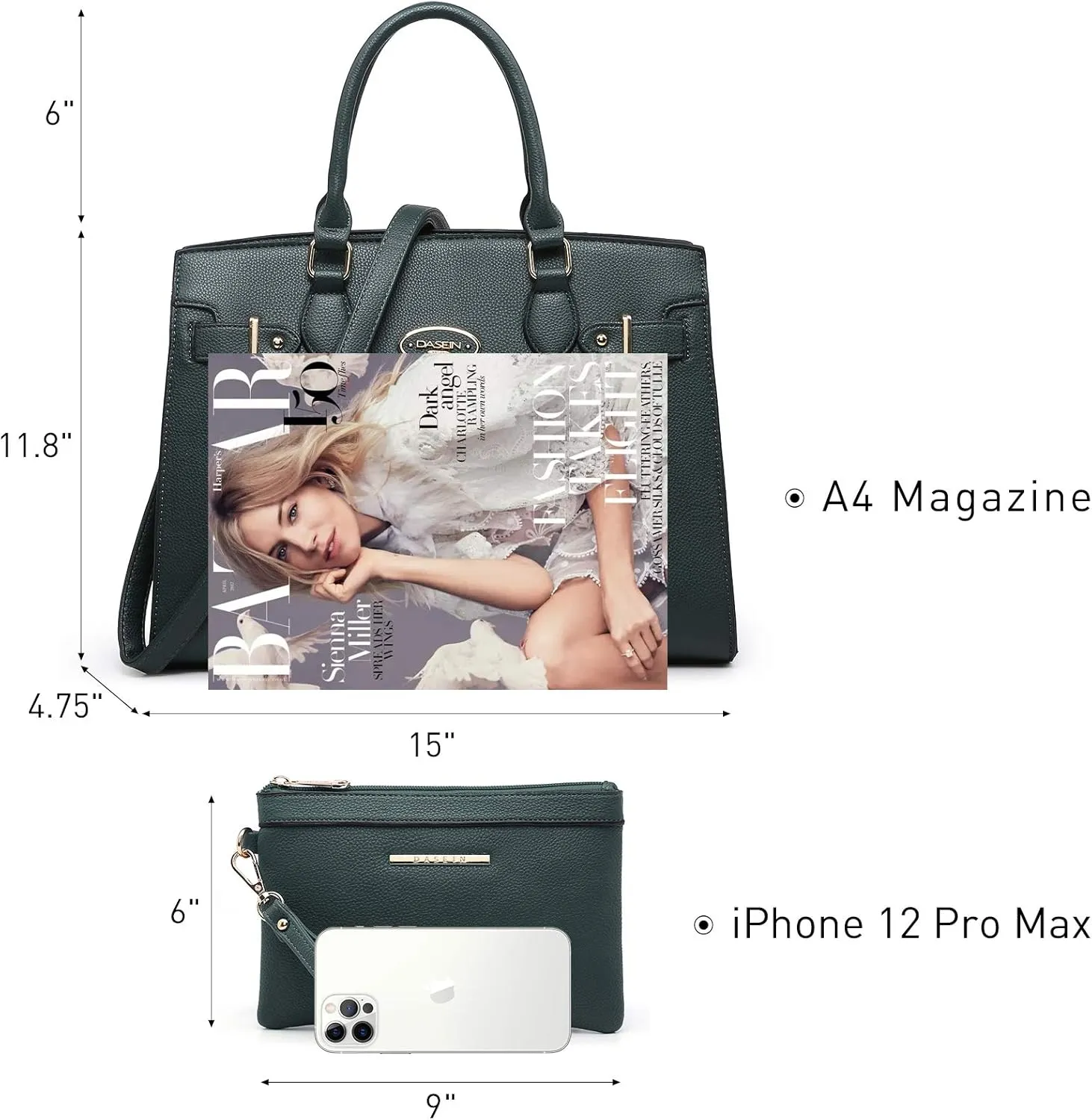 Dasein Women Handbags and Purses Ladies Shoulder Bag Top Handle Satchel Tote Work Bag with Matching Clutch