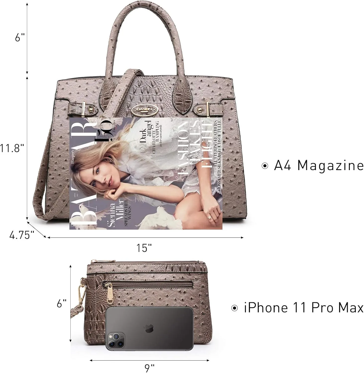 Dasein Women Handbags and Purses Ladies Shoulder Bag Top Handle Satchel Tote Work Bag with Matching Clutch