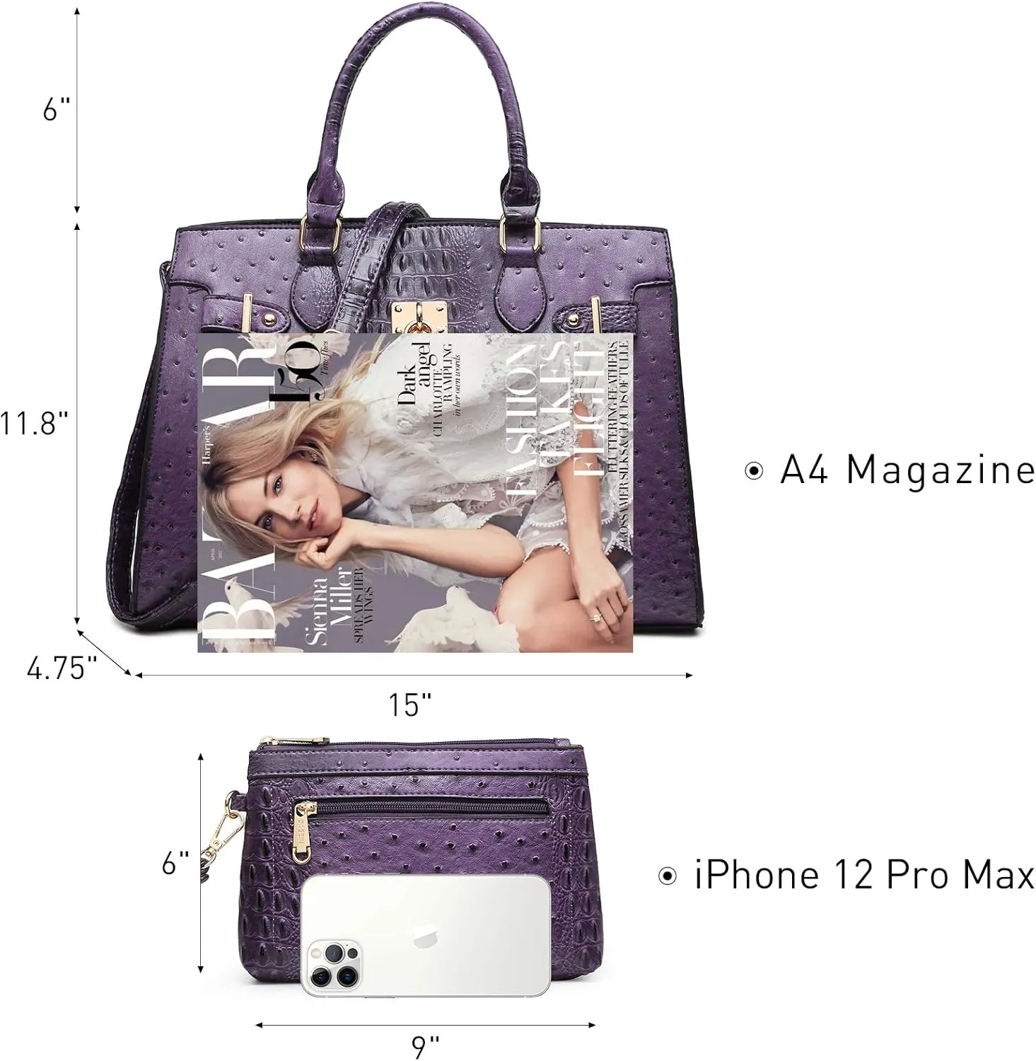 Dasein Women Handbags and Purses Ladies Shoulder Bag Top Handle Satchel Tote Work Bag with Matching Clutch