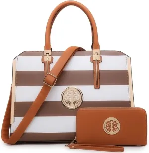 Dasein Women Large Handbag Purse Vegan Leather Satchel Work Bag Shoulder Tote with Matching Wallet