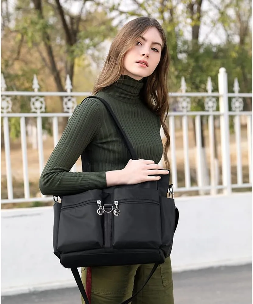 Dayfine Nylon Tote Bags for Women Waterproof Shoulder Bag Satchel Casual Handbags Lightweight Purse Multiple Pockets Bag