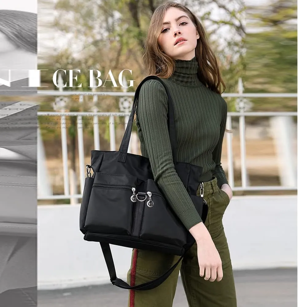 Dayfine Nylon Tote Bags for Women Waterproof Shoulder Bag Satchel Casual Handbags Lightweight Purse Multiple Pockets Bag
