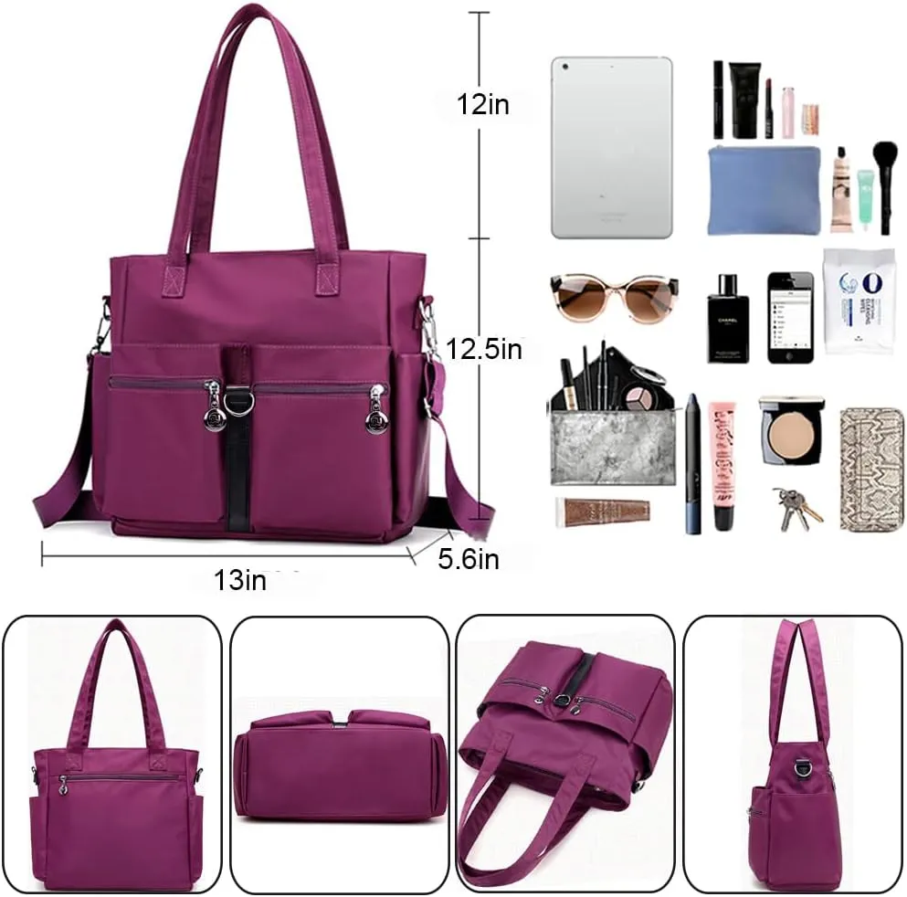 Dayfine Nylon Tote Bags for Women Waterproof Shoulder Bag Satchel Casual Handbags Lightweight Purse Multiple Pockets Bag