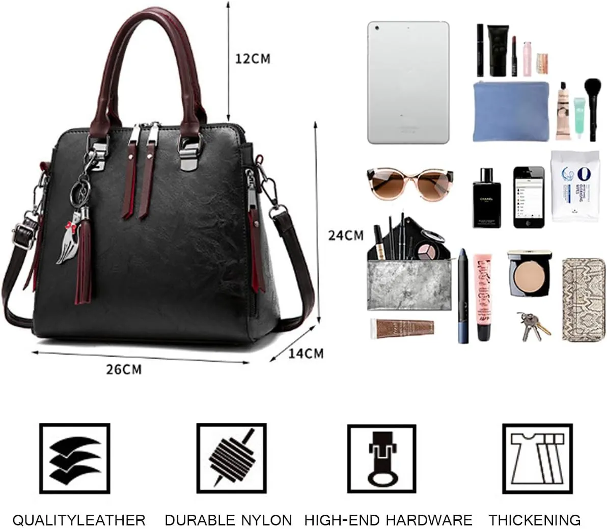 Dayfine Women Handbags Leather Satchel Tote Bags Top Handle Handbag Shoulder Bag Zip Purses Crossbody Bag Cute Cat Pendant