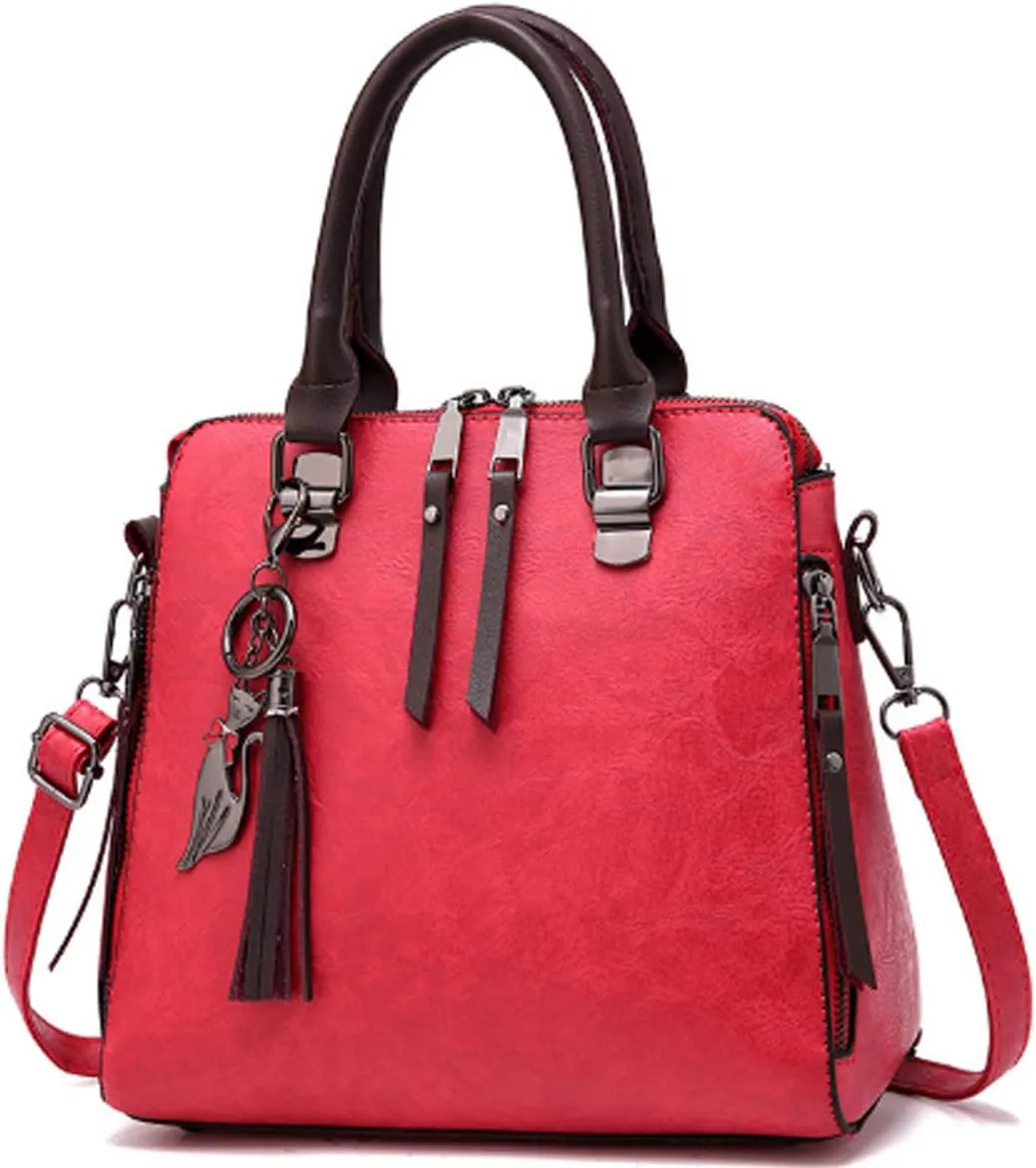 Dayfine Women Handbags Leather Satchel Tote Bags Top Handle Handbag Shoulder Bag Zip Purses Crossbody Bag Cute Cat Pendant