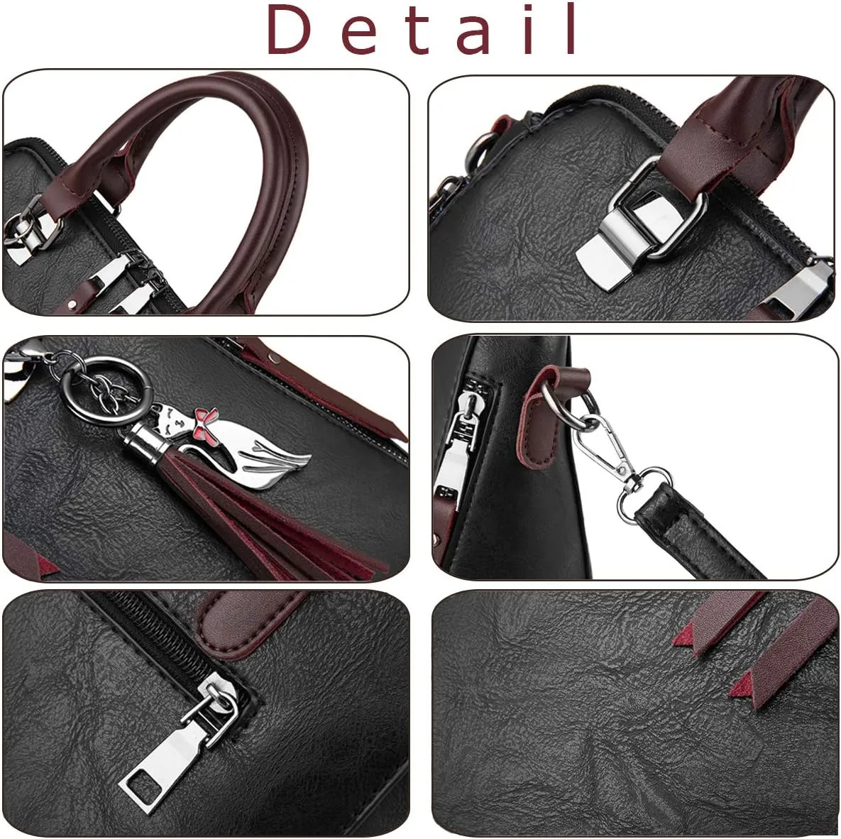Dayfine Women Handbags Leather Satchel Tote Bags Top Handle Handbag Shoulder Bag Zip Purses Crossbody Bag Cute Cat Pendant