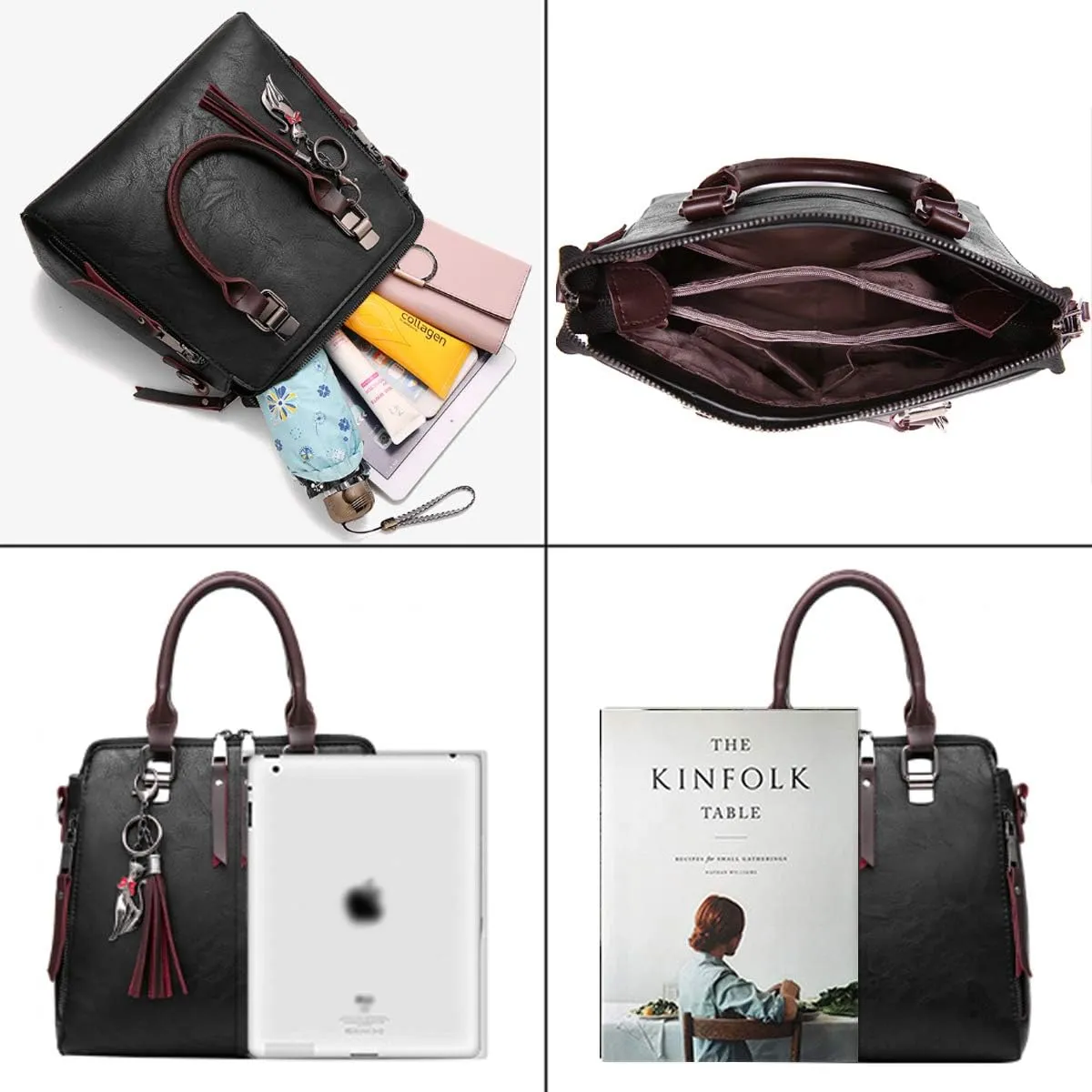 Dayfine Women Handbags Leather Satchel Tote Bags Top Handle Handbag Shoulder Bag Zip Purses Crossbody Bag Cute Cat Pendant