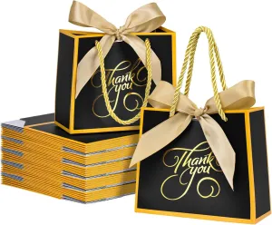DECHISY 50 Pack Small Thank You Bags With Handles, 5.5x2.5x4.7Inch, Black Party Favor Bags For Bridal Shower, Birthday, Baby Shower, Wedding