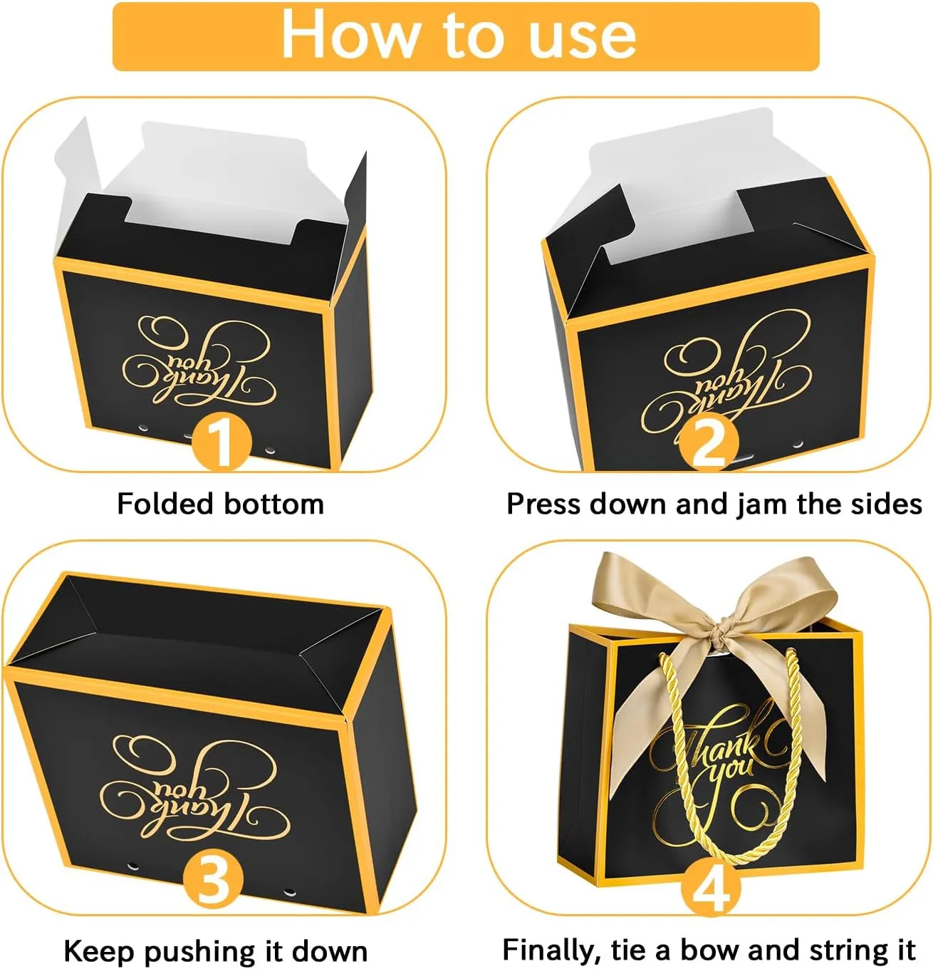 DECHISY 50 Pack Small Thank You Bags With Handles, 5.5x2.5x4.7Inch, Black Party Favor Bags For Bridal Shower, Birthday, Baby Shower, Wedding