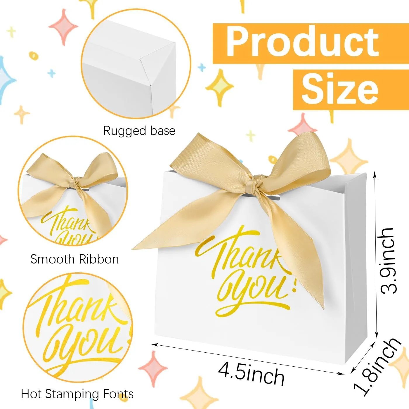 DECHISY 60 Pack Small Thank You Gift Bags, 4.5x1.8x3.9 Inch Mini Gift Bags with Ribbon, Baby Shower Favor Bags, White Thank You Bags, Party Favor Bags for Candy, Wedding, Bridal Showers, Birthday