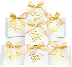 DECHISY 60 Pack Small Thank You Gift Bags, 4.5x1.8x3.9 Inch Mini Gift Bags with Ribbon, Baby Shower Favor Bags, White Thank You Bags, Party Favor Bags for Candy, Wedding, Bridal Showers, Birthday