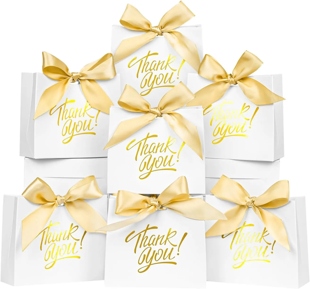 DECHISY 60 Pack Small Thank You Gift Bags, 4.5x1.8x3.9 Inch Mini Gift Bags with Ribbon, Baby Shower Favor Bags, White Thank You Bags, Party Favor Bags for Candy, Wedding, Bridal Showers, Birthday