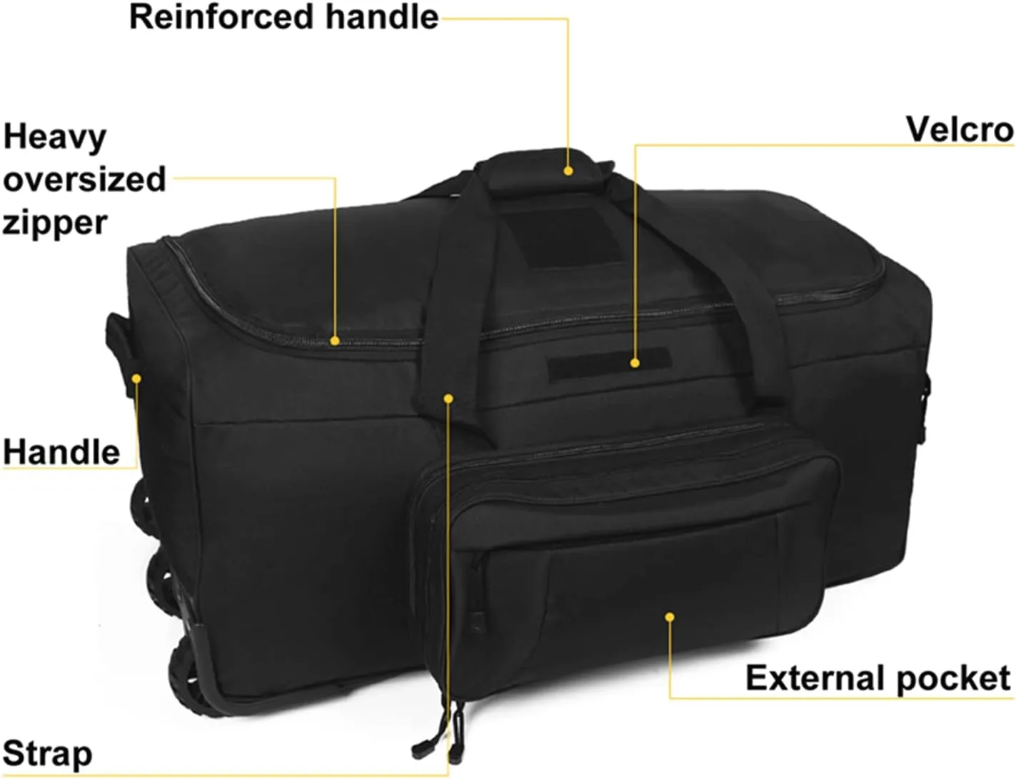 Deployment Bag with Wheels Military Duffle Bag Large Heavy-Duty Bags (BLACK)