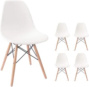 Devoko Modern Style Dining Chairs Mid Century Pre Assembled DSW Chair Classic Shell Lounge Plastic Side Chairs for Dining Room, Kitchen, Living Room Set of 4 (Cream)