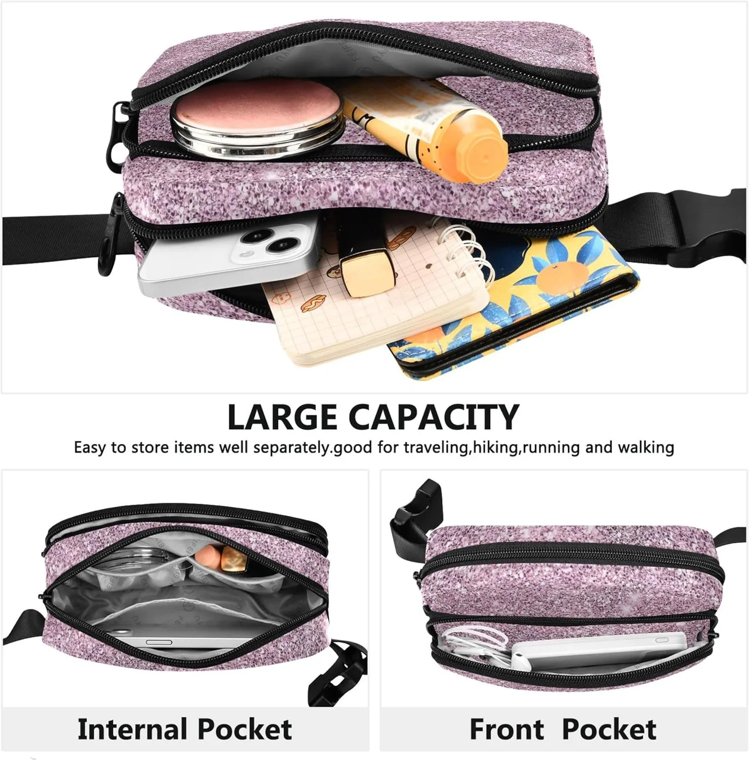 Digital Paper Fanny Pack for Women Hip Bag Belt Pouch Waterproof Flower Travel Waist Bag