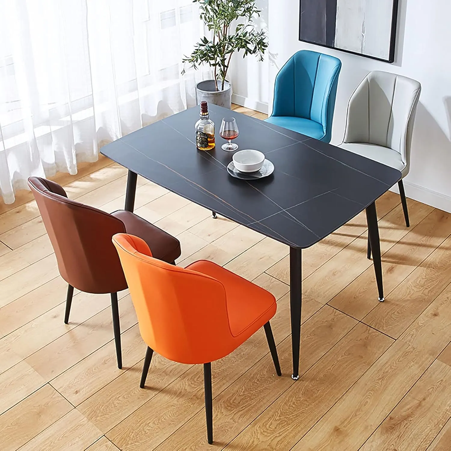 Dining Chair 2PCS Dining Chair, Nordic PU Upholstered Hotel/Restaurant Back Chair, Home Simple Iron Desk Chair (Color : A)