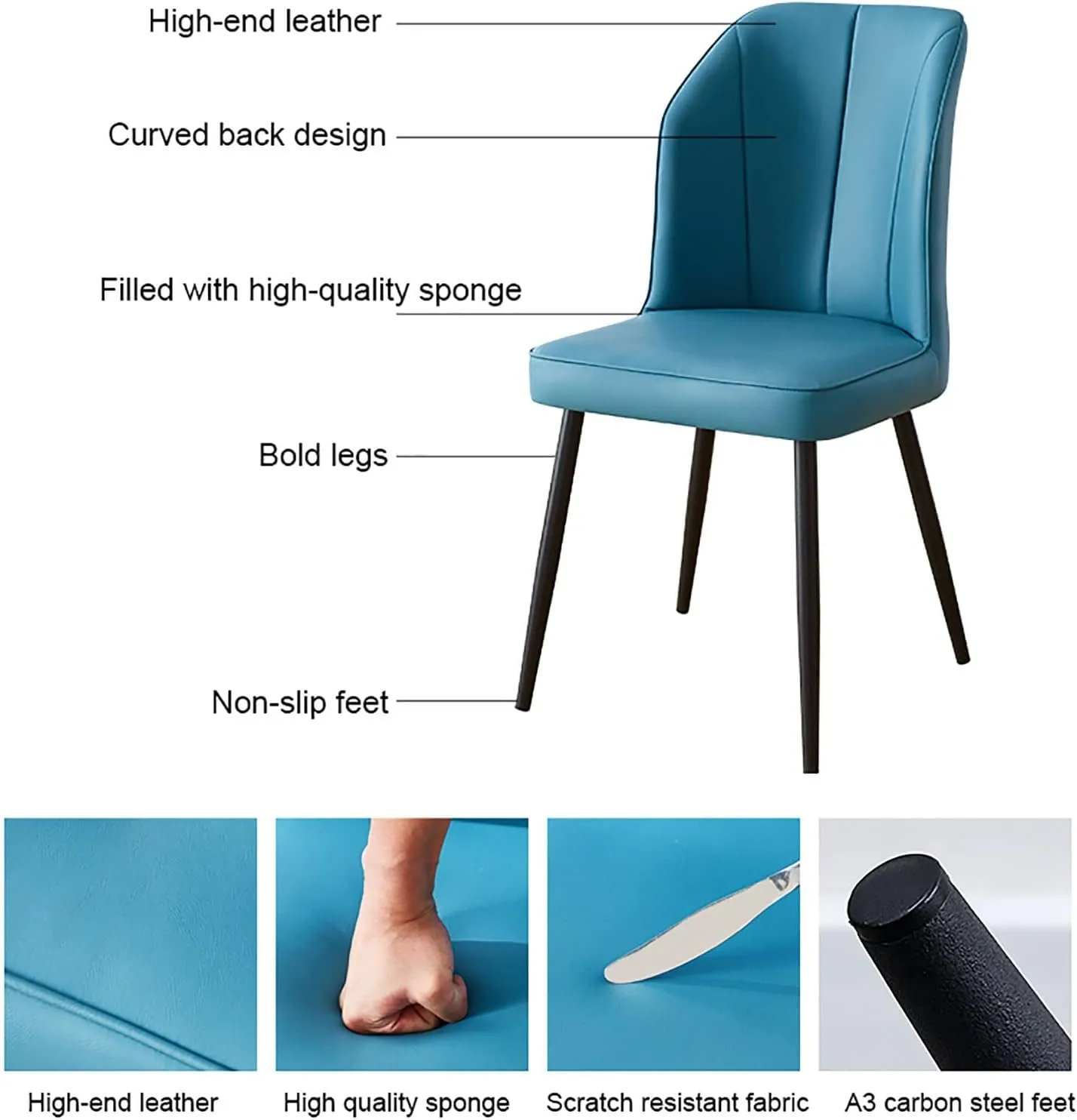 Dining Chair 2PCS Dining Chair, Nordic PU Upholstered Hotel/Restaurant Back Chair, Home Simple Iron Desk Chair (Color : A)