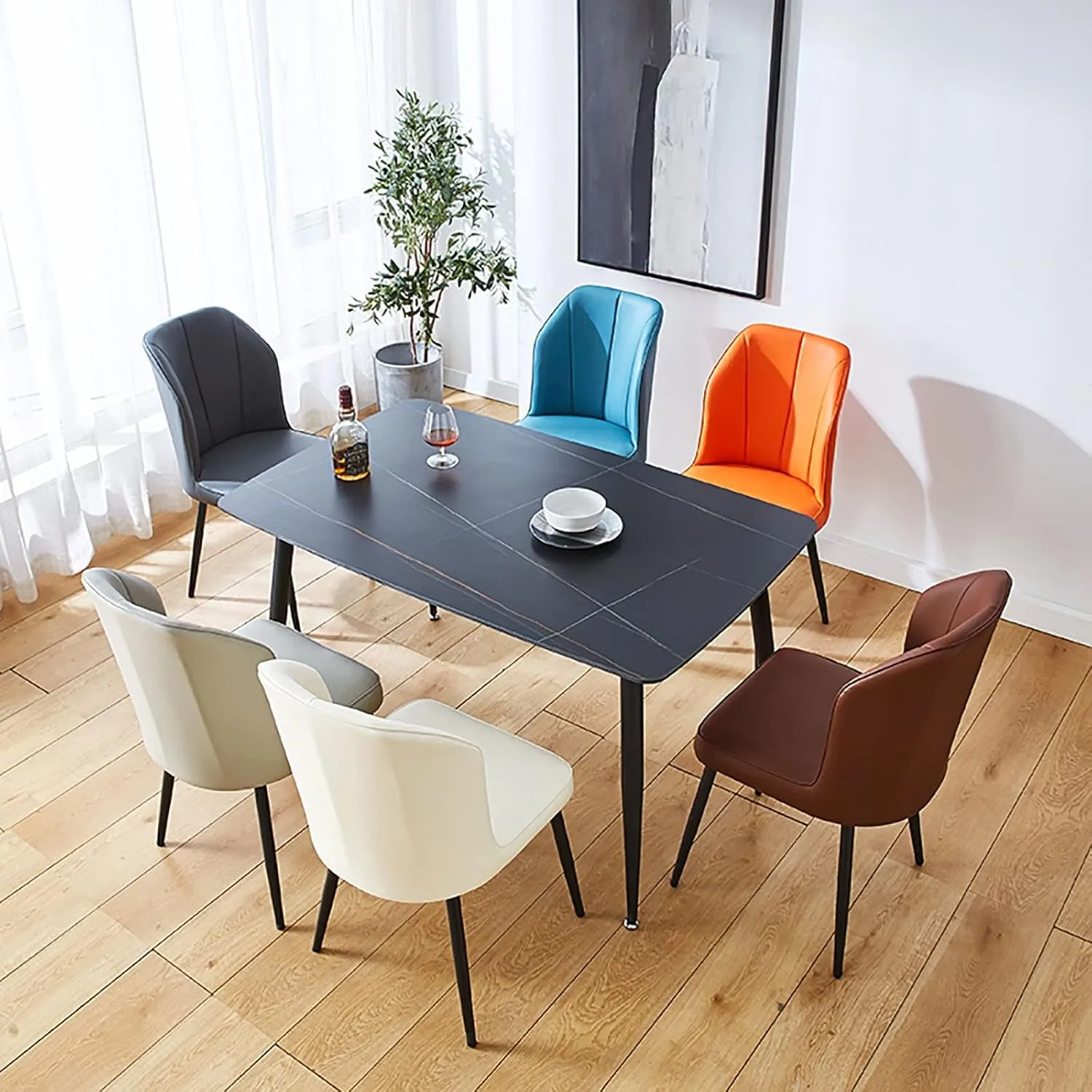 Dining Chair 2PCS Dining Chair, Nordic PU Upholstered Hotel/Restaurant Back Chair, Home Simple Iron Desk Chair (Color : A)
