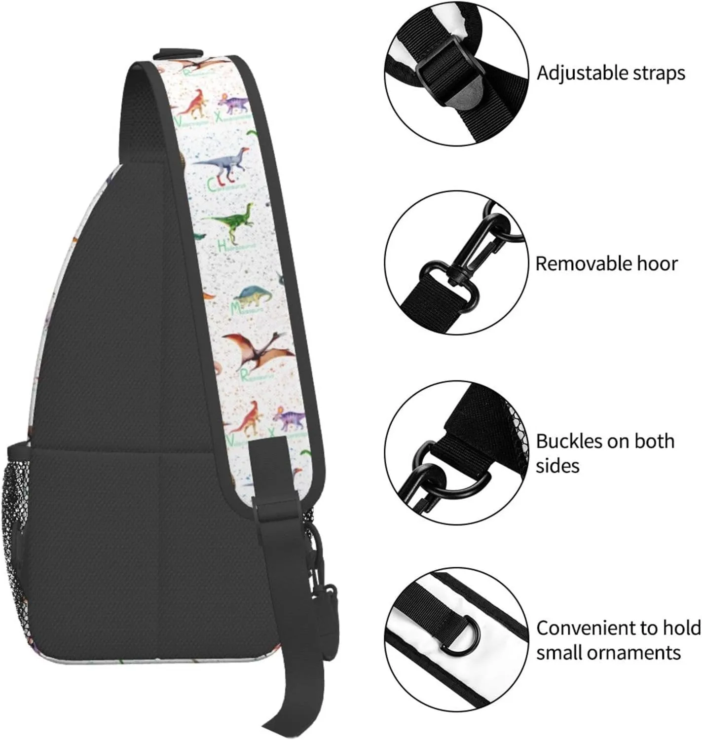 Dinosaur Alphabet Chest Sling Bag Crossbody Shoulder Backpack Bag Gym Cycling Travel Hiking Daypack Cross Bag