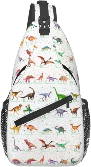 Dinosaur Alphabet Chest Sling Bag Crossbody Shoulder Backpack Bag Gym Cycling Travel Hiking Daypack Cross Bag