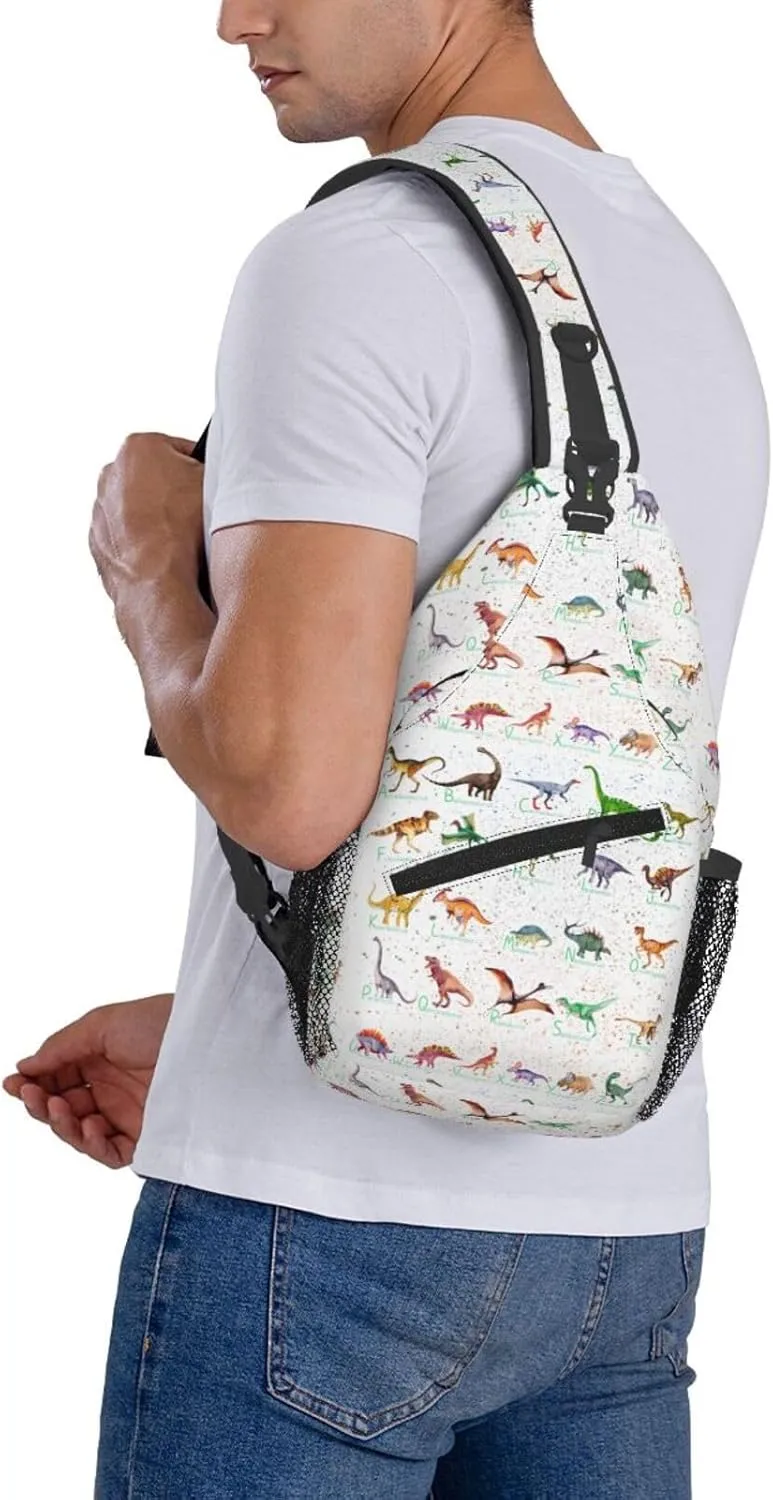 Dinosaur Alphabet Chest Sling Bag Crossbody Shoulder Backpack Bag Gym Cycling Travel Hiking Daypack Cross Bag