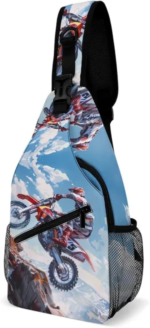 Dirt Bike Motorcycle Funny Crossbody Sling Bag Novelty Chest Bags Shoulder Backpack For Travel Hiking 15×8×4 Inches