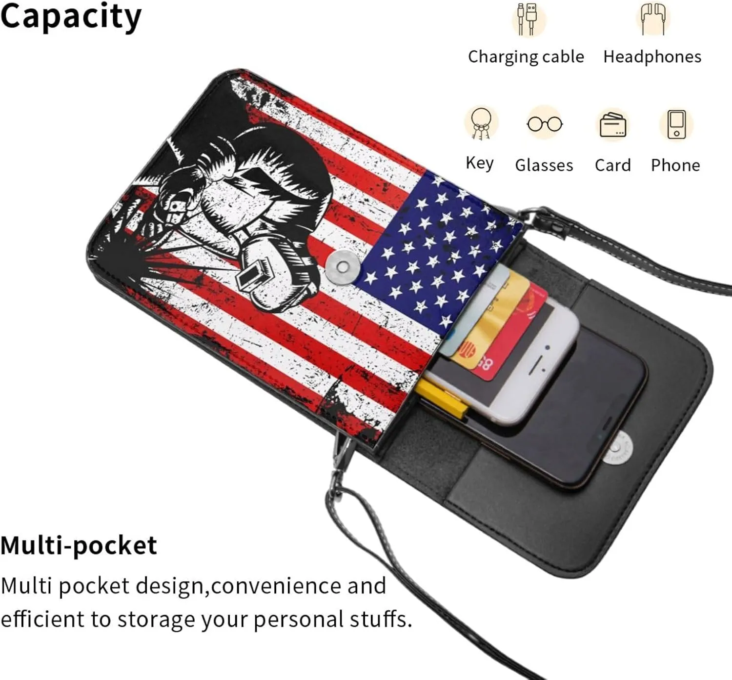 Dirt Track Racing American Flag Leather Crossbody Phone Purse for Women Cute Wallet Bags Lightweight Mini Sling Bag