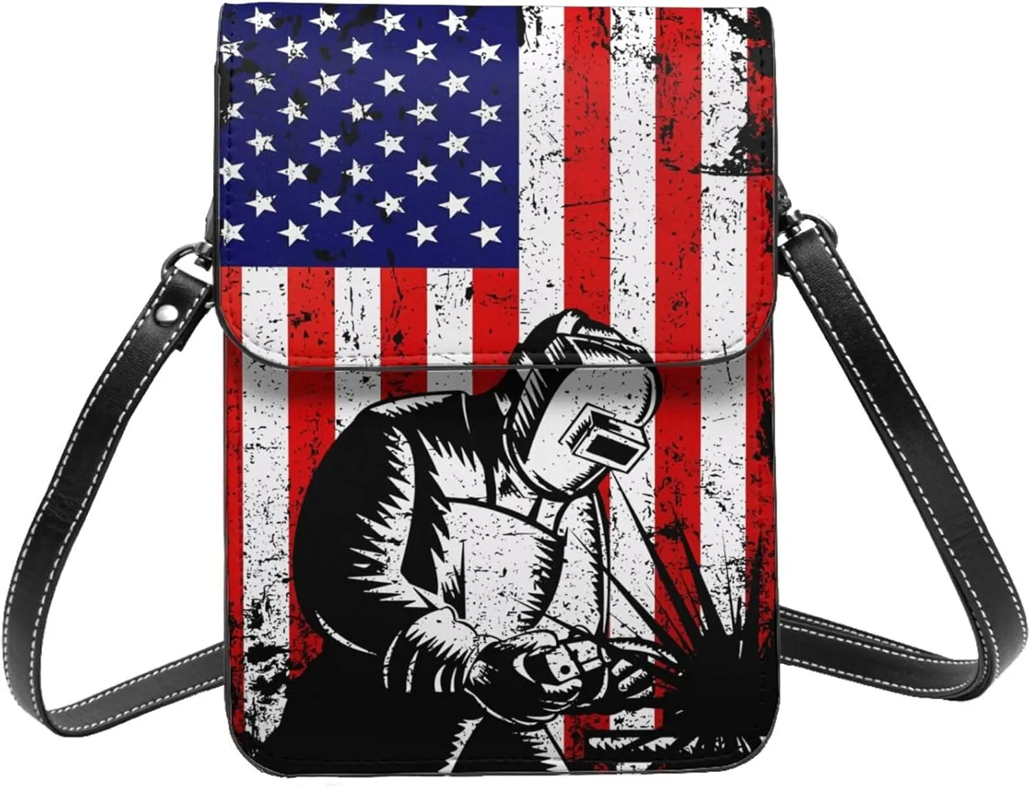 Dirt Track Racing American Flag Leather Crossbody Phone Purse for Women Cute Wallet Bags Lightweight Mini Sling Bag
