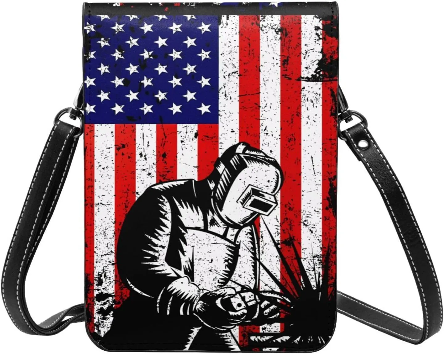 Dirt Track Racing American Flag Leather Crossbody Phone Purse for Women Cute Wallet Bags Lightweight Mini Sling Bag