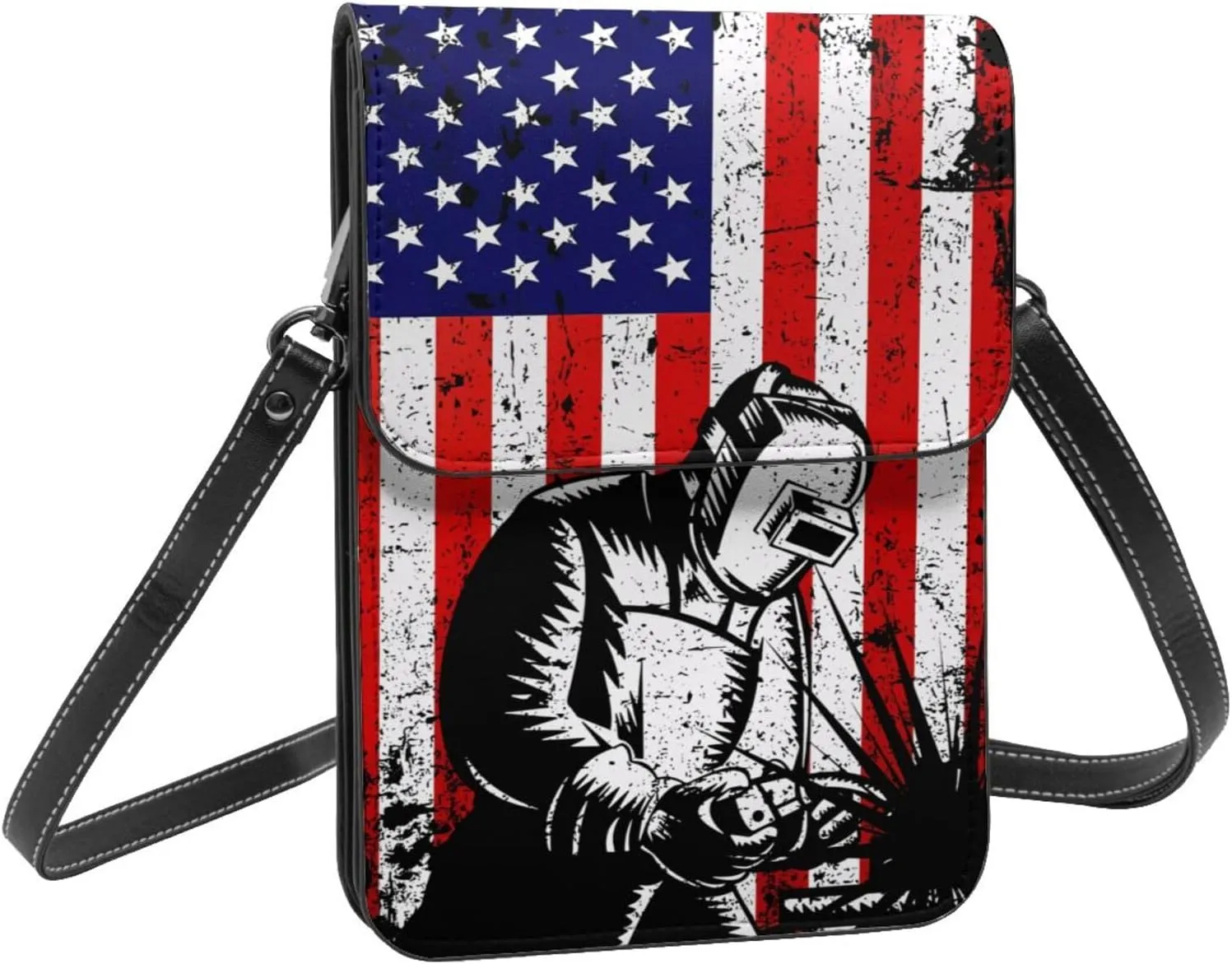 Dirt Track Racing American Flag Leather Crossbody Phone Purse for Women Cute Wallet Bags Lightweight Mini Sling Bag