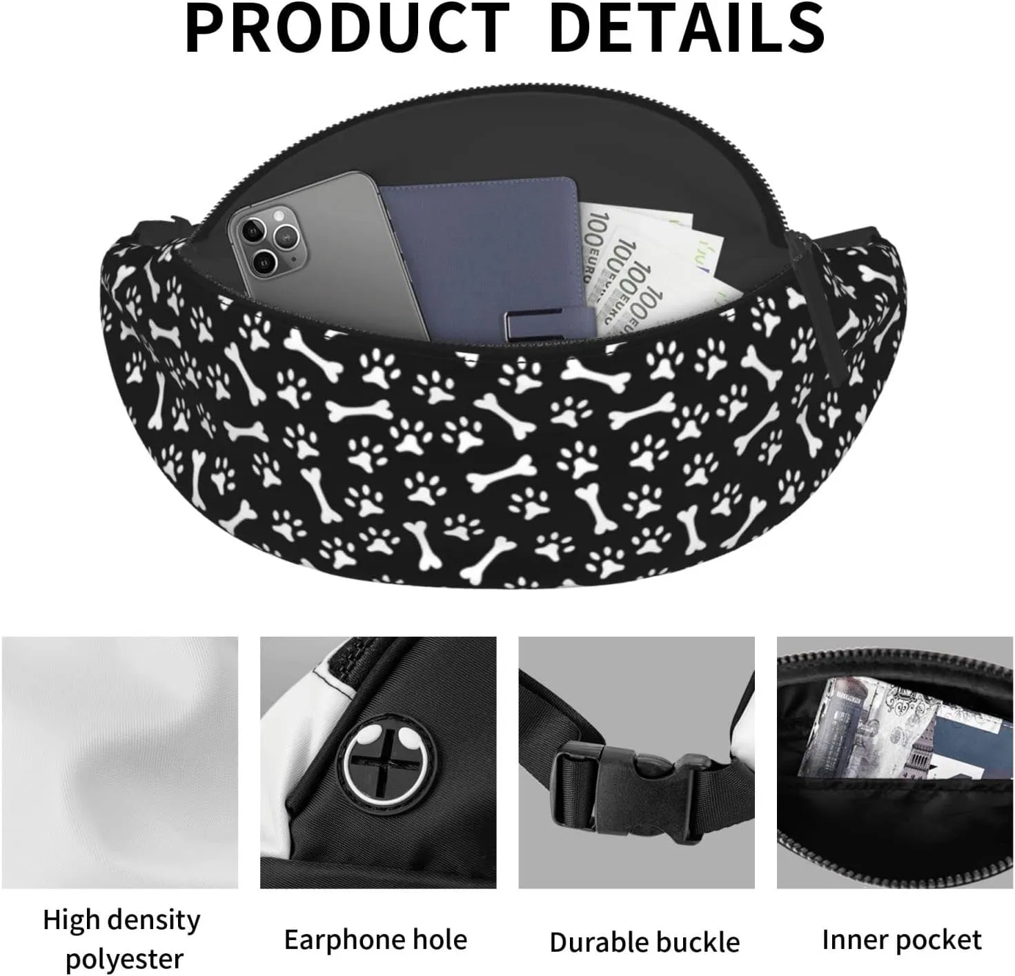Dog Paw Print Fanny Pack for Women Men,Fashion Waist Pack Belt Bag Crossbody Bag for Traveling Casual Running Cycling
