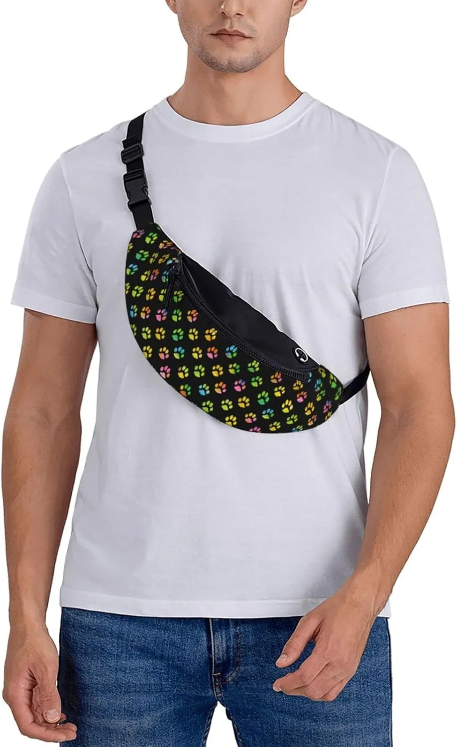 Dog Paw Print Fanny Pack for Women Men,Fashion Waist Pack Belt Bag Crossbody Bag for Traveling Casual Running Cycling