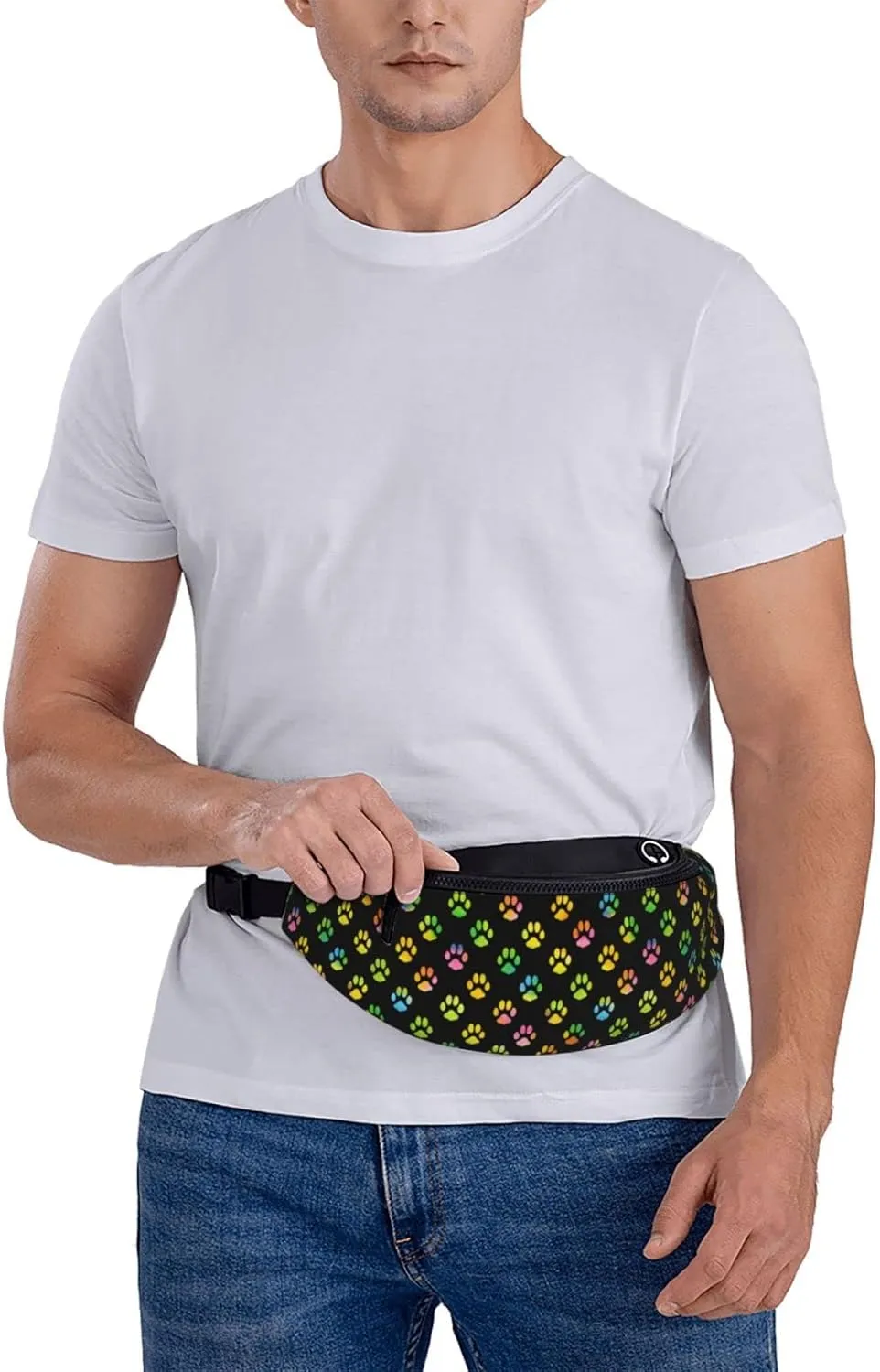 Dog Paw Print Fanny Pack for Women Men,Fashion Waist Pack Belt Bag Crossbody Bag for Traveling Casual Running Cycling