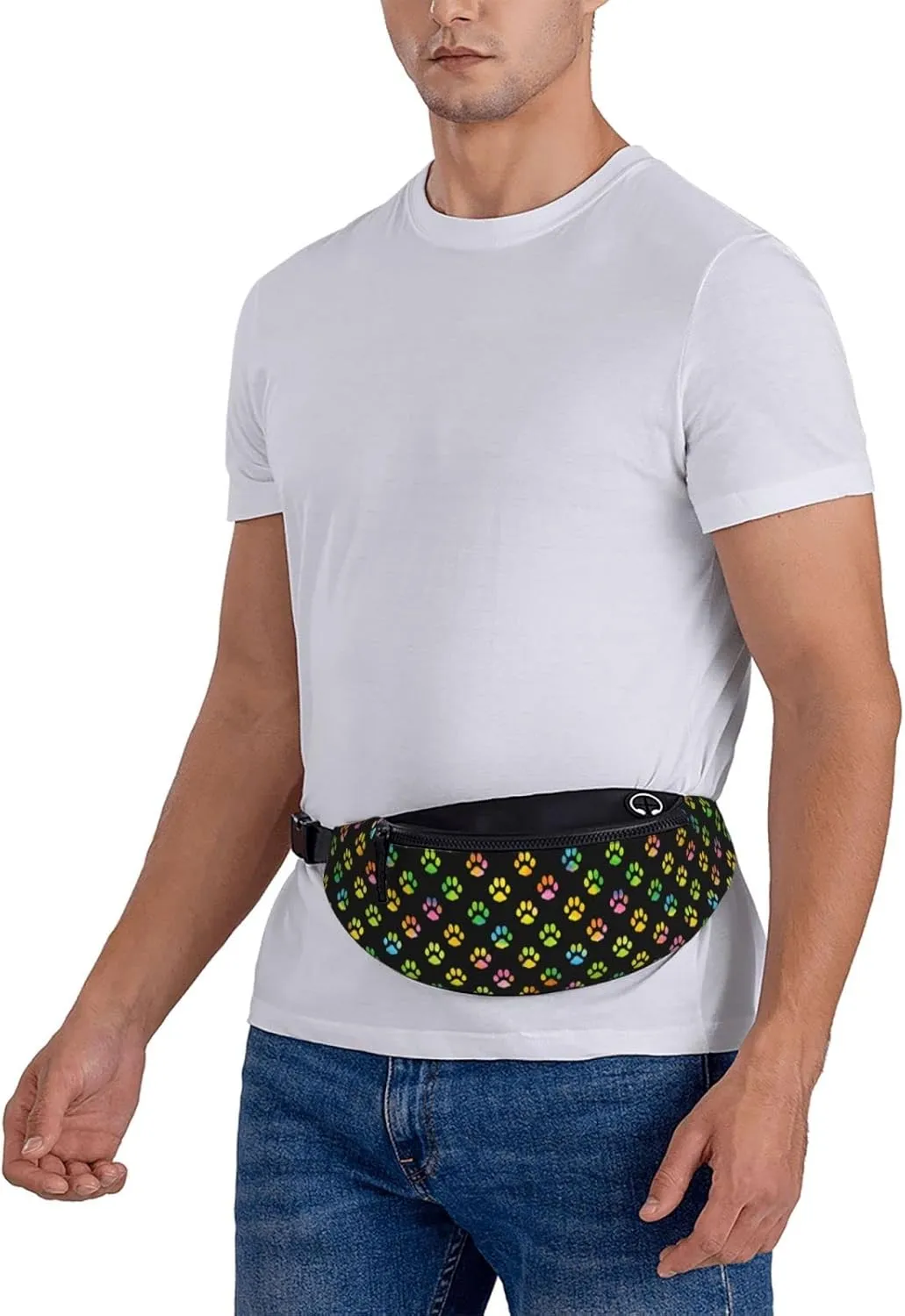 Dog Paw Print Fanny Pack for Women Men,Fashion Waist Pack Belt Bag Crossbody Bag for Traveling Casual Running Cycling