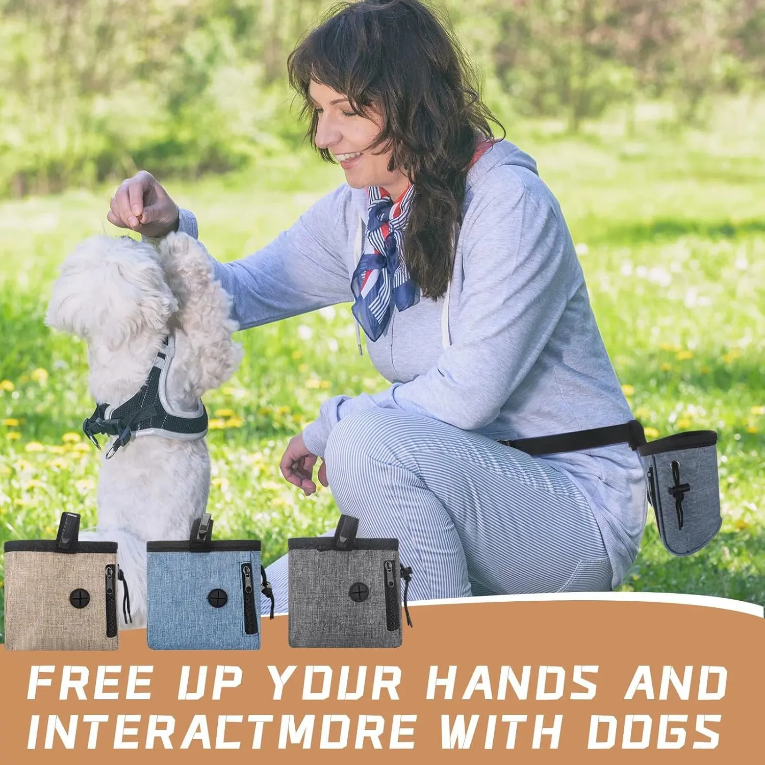 Dog Training Treat Bag with Poop Bag Dispenser, 3Way Carrying Design, Pet Walking Hiking Accessory (Dark Grey)
