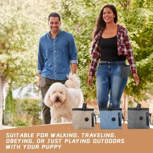 Dog Training Treat Bag with Poop Bag Dispenser, 3Way Carrying Design, Pet Walking Hiking Accessory (Dark Grey)