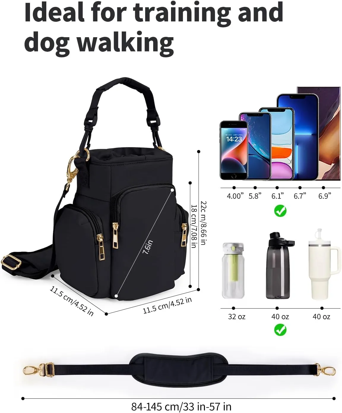 Dog Treat Pouch for Dog Walking, Training with Detachable Strap, Large Capacity Fit for 40oz Stanley Cup, Easy-to-Clean PEVA Material, Multiple Pockets, Training Clicker, Gift for Pet Lovers