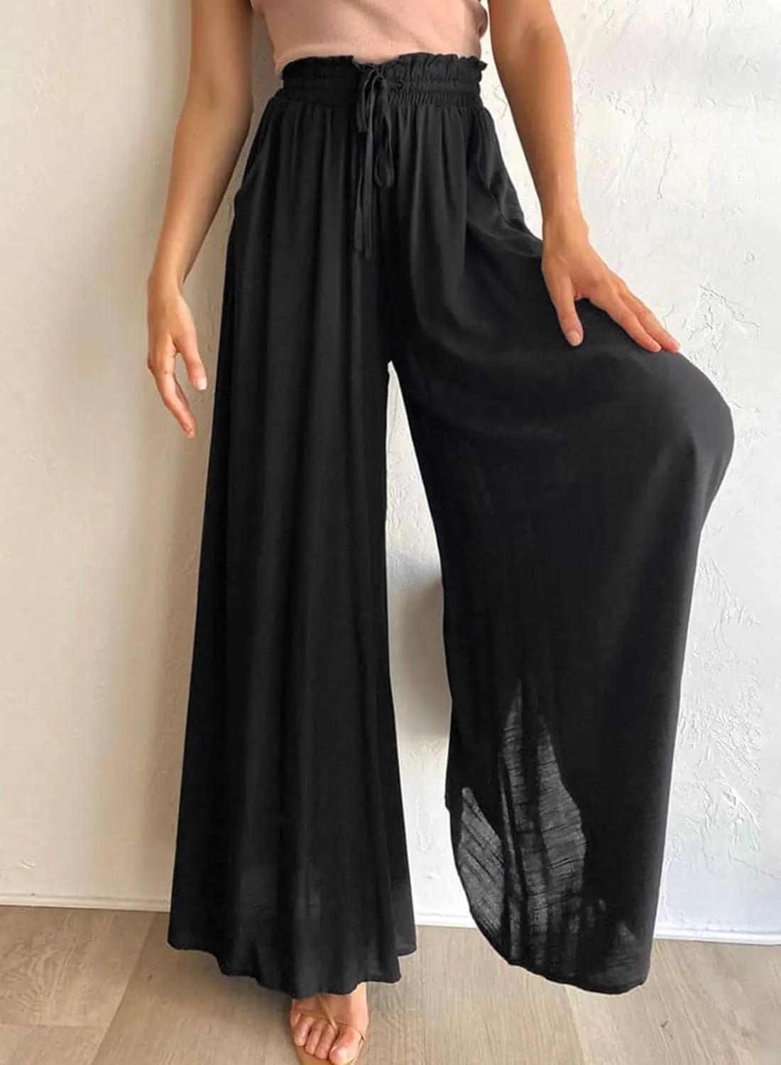 Dokotoo Pants for Women Casual Elastic Waist Wide Leg Pants with Pockets