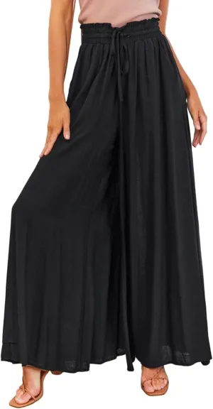 Dokotoo Pants for Women Casual Elastic Waist Wide Leg Pants with Pockets
