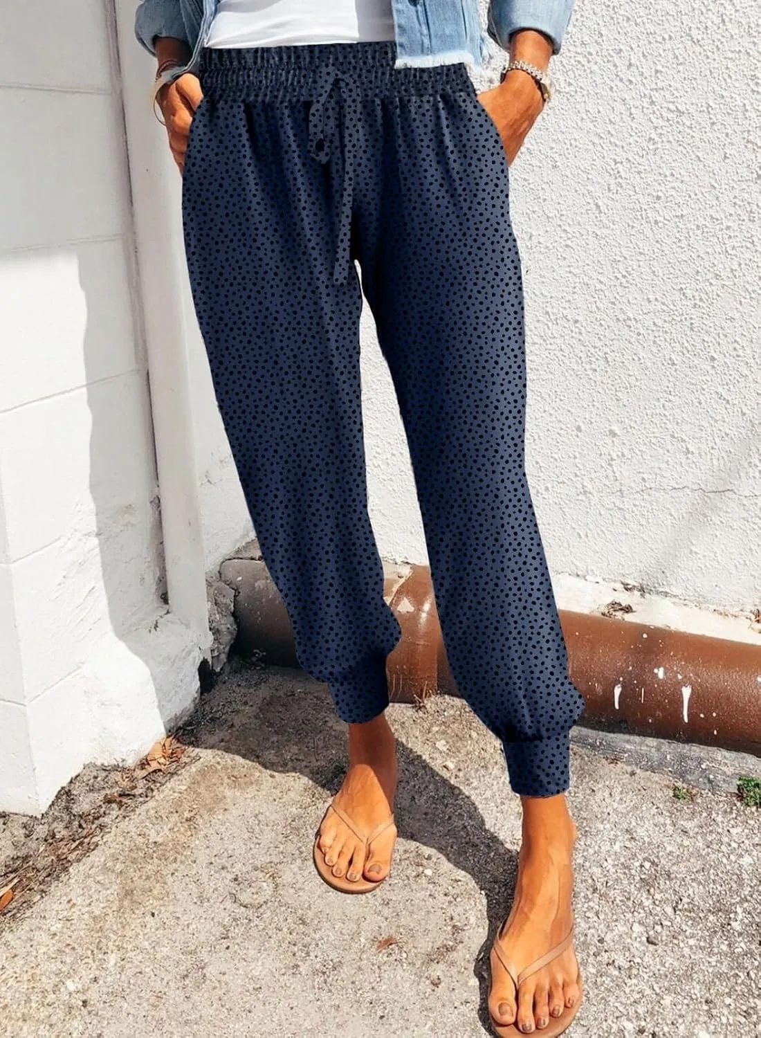 Dokotoo Womens 2023 Soft Casual Drawstring Tie Elastic Waist Loose Jogger Pants with Pockets